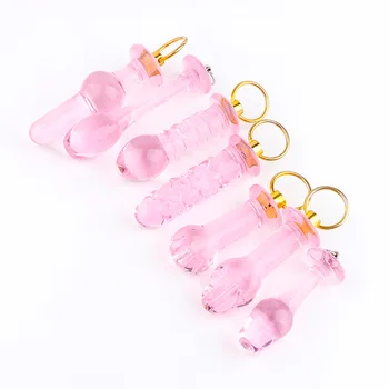 7pcs/set ružová krištáľové sklo hračky Vytiahnuť krúžok sklenené dildo análny zadok plug G-spot expander masturbácia stimulácia dospelých, sexuálne hračky