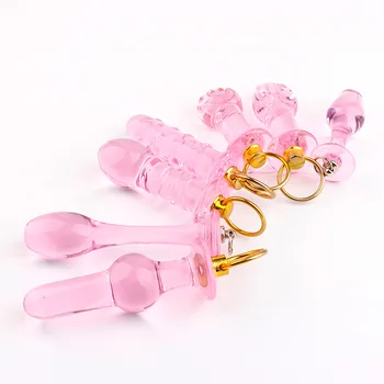 7pcs/set ružová krištáľové sklo hračky Vytiahnuť krúžok sklenené dildo análny zadok plug G-spot expander masturbácia stimulácia dospelých, sexuálne hračky