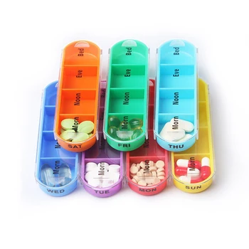 7PCS Týždenne 28 Dutín Pilulku Box Držiteľ 7 Dní Plastové Medicíny Skladovanie Farebné Pilulky Prípade Organizátor Kontajner