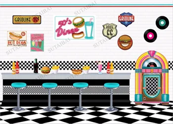 7x5FT Pub barovým pultom Stoličky Fast Food Reštaurácia Mazivo 50 Diner Vlastné Photo Studio Pozadie Pozadie Fotografie Vinyl