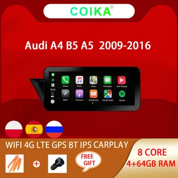 8 Core Android 10 Systém Auto Stereo Pre Audi A4 B8, A5 2009-2016 WIFI 4G LTE Carplay 4+64GB RAM SWC IPS Dotykový Displej GPS Navi