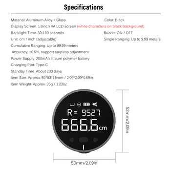 8 in1 Elektronické Pravítko LCD Displej Rozsah Finder 99m Vysokú Presnosť Ručné Meranie Dĺžky Nástroja Dlhý Pohotovostný Nabíjateľná Pravítko