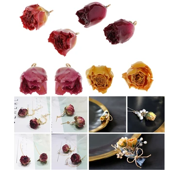 8 Kusov Zmiešané Živice Sušené kvety Ruže Charms DIY Šperky Čo Zistenia