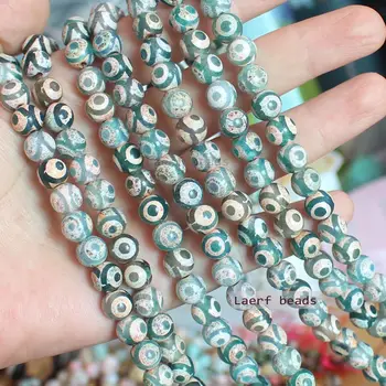 8 mm Zelená 3eyes Dávnych Tibete Dzi Agates Okrúhle Korálky , Pre DIY Šperky Robiť, prívesok,náhrdelník