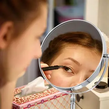 8 Palcový 10X make-up Zrkadlo Zväčšovacie obojstranné Stola Kolo Kozmetické Zrkadlo s 360-Stupňové Otáčanie s čistiacou Handričkou