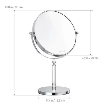 8 Palcový 10X make-up Zrkadlo Zväčšovacie obojstranné Stola Kolo Kozmetické Zrkadlo s 360-Stupňové Otáčanie s čistiacou Handričkou