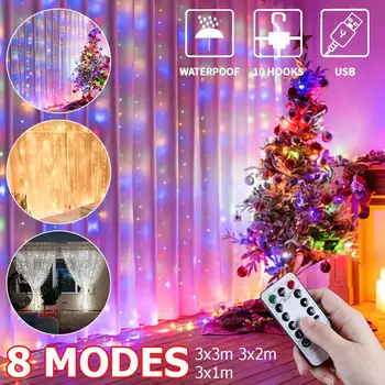 8 Režimov 300 LED Víla String Svetlá Diaľkové Ovládanie USB Garland Opony Lampa pre Domáce Spálňa Strán Nový Rok Vianočné Dekorácie