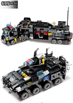 8 V 1 695Pcs Mesto SWAT Polície Kamión Loď Model Techniku, Stavebné Bloky, Sady Playmobil DIY Tehly Hračky pre Deti,