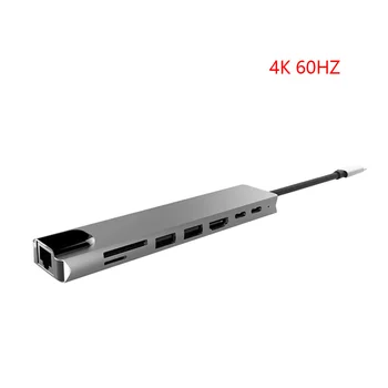 8 v 1 USB-C Hub Hliníkovej Zliatiny HD 2 USB 3.0 Adapter Hub PD Plnenie SD & TF Card Reader, RJ45 Prenosný Notebook Príslušenstvo