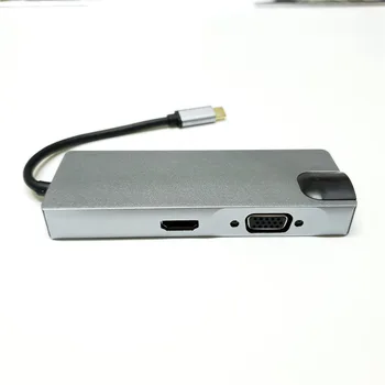 8 v 1 USB C Rozbočovač HDMI 4K, USB-C RJ45 Gigabit Ethernet, VGA Port, Typ C Hub Moc Dodanie, SD TF Card Reader pre Macbook Pro