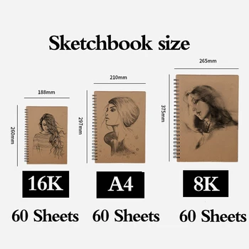 8K/16K/A4 60Sheets Sketchbook pre Kreslenie Pad Knihy Akvarelového Papiera, Kaligrafia Vysoko Kvalitné Profesionálne vodové farby Sketchbook