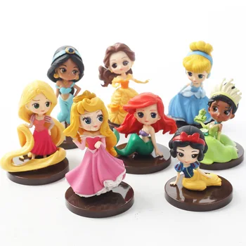 8pcs/veľa Q Posket princeznej obrázok Hračky, Bábiky Tiana Snow White Rapunzel Ariel Popoluška Belle Morská víla PVC Údaje hračky