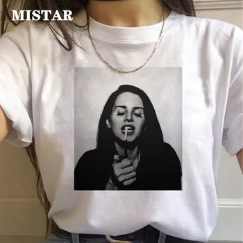 90. rokov Grafické Estetické T-Shirt Módy Nové Letné Top Žena Lana Del Rey Bežné Tričko Ženy Zábavné Vytlačené White Model Tees