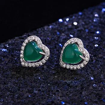 925 Podiel Emerald Jade Šperky Vykladané Láska Korálky Náušnice Národnej Štýl Zelená Achát Príslušenstvo DIY Chalcedony Ženy Ušné Štuple