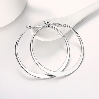 925 Silver 50MM Kreolská Kruhu Hoop Náušnice Pre Ženy Módne Šperky