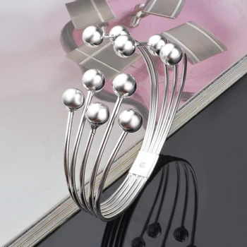 925 Silver Multi Line Perličiek Otvoriť Náramok Prívesky Pre Ženy, Svadobné Šperky, Darčeky