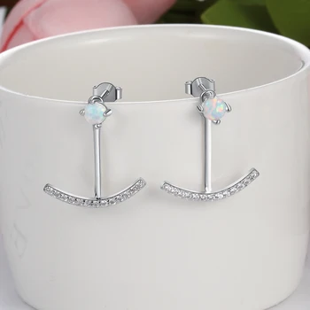 925 Sterling Silver Biele Opálové Šperky pre Ženy Cubic Zirconia T Bar Stud Náušnice Svadobné Zapojenie Vyhlásenie Šperky