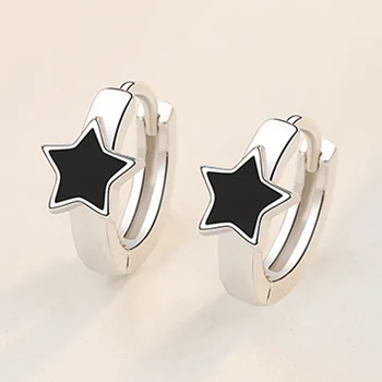 925 Sterling Silver Black Star Stud Náušnice pre Ženy Grile Deti Bijoux Módne Šperky Pendientes Mujer Moda eh174