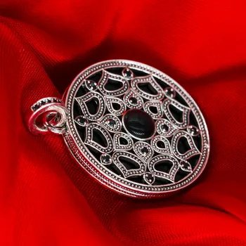 925 Sterling Silver Black Zirconia & Imitácia Onyx Disk Lotus Amulet Náhrdelníky, Prívesky, Najviac Módne Šperky pre Ženy, Dievčatá