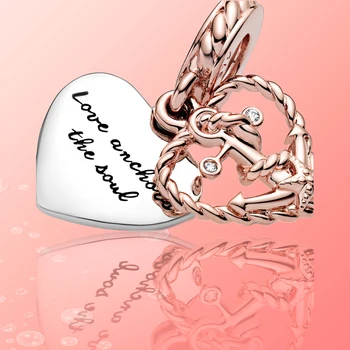925 Sterling Silver Charms Rose gold Srdce, Kotva Fit Originálny Náramok Vhodný pre Ženy Nosiť DIY Šperky