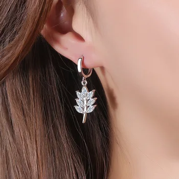 925 Sterling Silver Crystal Leaf kórejský Kúzlo Stud Náušnice Pre Ženy, Dievča, Elegantné Svadobné Šperky Zabrániť Alergikov eh1079