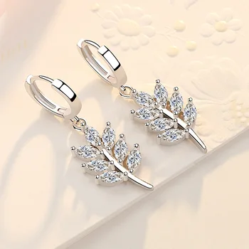 925 Sterling Silver Crystal Leaf kórejský Kúzlo Stud Náušnice Pre Ženy, Dievča, Elegantné Svadobné Šperky Zabrániť Alergikov eh1079