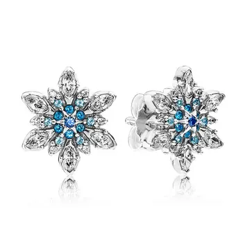 925 Sterling Silver Crystalized Snowflake Poetické Kvety Spriahnuté Kruh, Kolo Kruhu Náušnice Pre Ženy Darček Šperky Pandora