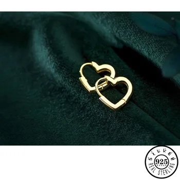 925 Sterling Silver Malé Láska Srdca, Tvarované Ucho Krúžky Earings Trendy kórejský Zlatá Farba Obruče Piercing, Náušnice pre Ženy
