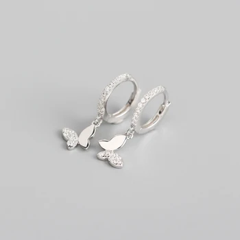 925 Sterling Silver Motýľ Hoop Náušnice pre Ženy Lesklé CZ Zlato Strieborné Šperky, Darčeky