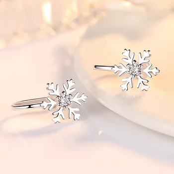 925 sterling silver módne snowflake lesklé crystal dámske klip náušnice šperky žena Vianočný darček drop shipping lacné
