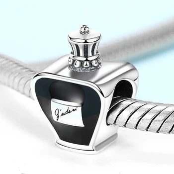 925 Sterling Silver Módne Čierny Smalt Parfum Fľašu Perličiek Kúzlo pre Ženy Fit Pôvodné Pandora Náramok Šperky Darček Hot