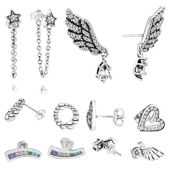 925 Sterling Silver Náušnice Zbierať Šumivé Uhol Krídel Stud Náušnice Ženy Módne Šperky Darček K Narodeninám