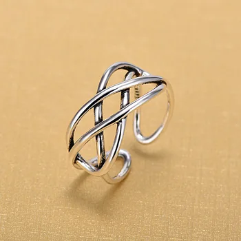 925 Sterling Silver Otvoriť Prstene Pre Ženy Originálne Handmade Mincový Striebro Multi-layer Vinutia Twist Duté Prstene, Šperky
