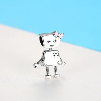 925 Sterling Silver Robot Dievča Bella Topánok Kúzlo Hodí Pôvodné Kúzlo Náramok Strieborný Perličiek Prívesok DIY Šperky Robiť