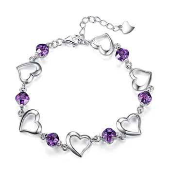 925 sterling silver romantická láska srdce fialová crystal dámske náramky šperky č fade náramok ženy ženy darček