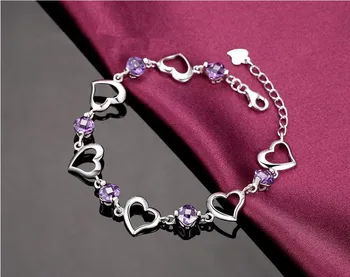 925 sterling silver romantická láska srdce fialová crystal dámske náramky šperky č fade náramok ženy ženy darček