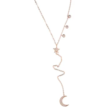 925 Sterling silver star mesiac s 3pc brazel cz dlhé, Prívesky Drop Micro Pave Elegantná Y boho náhrdelník pre ženy strany zapojenie
