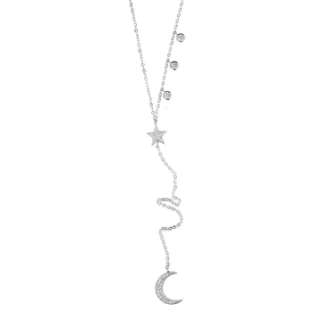 925 Sterling silver star mesiac s 3pc brazel cz dlhé, Prívesky Drop Micro Pave Elegantná Y boho náhrdelník pre ženy strany zapojenie