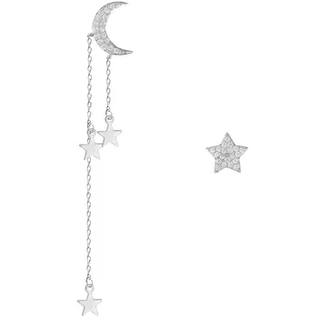 925 Sterling Silver Tvorivé Moon Star Strapec Drop Náušnice pre Ženy, Módne Doplnky Strany Asymetrie Šperky eh384