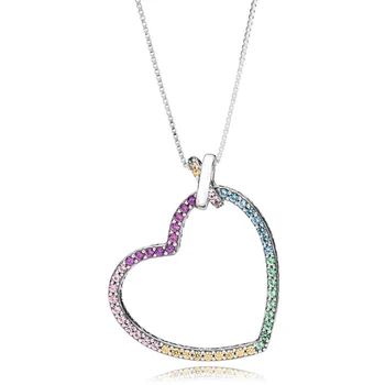 925 Sterling Silver Zámok Svoj Sľub Reťazec Korálky Rainbow Srdce Posuvné Náhrdelník Fit Módne Kúzlo Trendy DIY Šperky