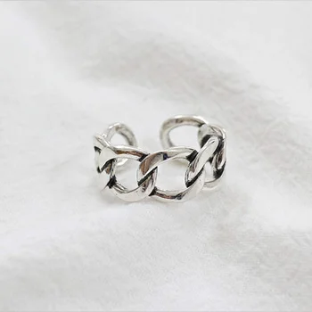925 sterling silver široký reťazca prstene strieborné vintage wild námestie pásy reťazca otvoriť prstene pre ženy, nový jemné šperky darček