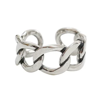 925 sterling silver široký reťazca prstene strieborné vintage wild námestie pásy reťazca otvoriť prstene pre ženy, nový jemné šperky darček