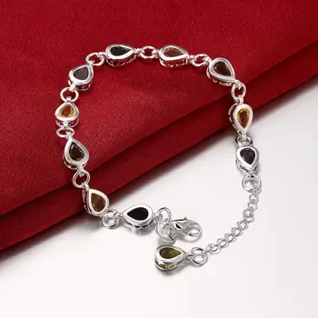 925 sterling silver šperky náramok vysokej kvality retro móda a žena multicolour Zirconia Kvapka Vody náramok dĺžka 25 CM