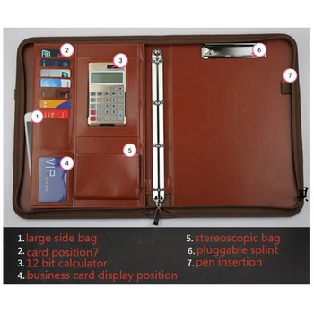 A4 zložky pu multifunkčné manager pomocou kalkulačky office business kožené prenosná taška na zips