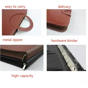 A4 zložky pu multifunkčné manager pomocou kalkulačky office business kožené prenosná taška na zips