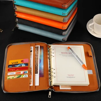 A5 kožené špirála notebook,Zipsom binder program plánovač organizátor,Macaron veľkú kapacitu úradu padfolio dokument organizátor