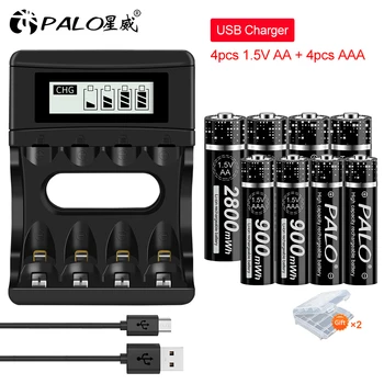 AA 1,5 V + AAA 1,5 V lítiové dobíjacie batérie + 4 sloty nabíjačka pre batérie typu aa aaa 1,5 v lítiové dobíjacie batérie