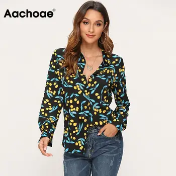 Aachoae Ženy Blúzky 2020 Bežné Dlhý Rukáv Vintage Vytlačené Blúzka Voľné Zase Dole Golier Office Tričko Plus Veľkosť Topy, Tuniky