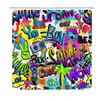 Abstrakt Comics Graffiti Vzor Extra Dlhé Sprchové Závesy Kúpeľňa Opony Nepremokavé Polyesterové Tkaniny Pre Chlapca Vaňou Dekor
