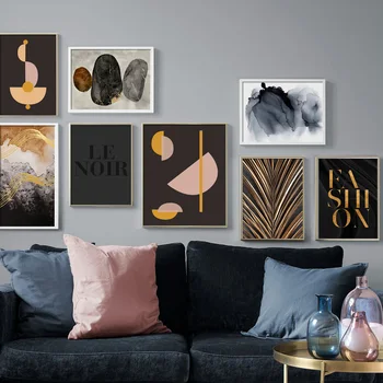 Abstrakt Geometrie Žena Golden Palm Leaf Wall Art Plátno Na Maľovanie Nordic Plagáty A Potlačou Obrazov Na Stenu Pre Obývacia Izba Dekor